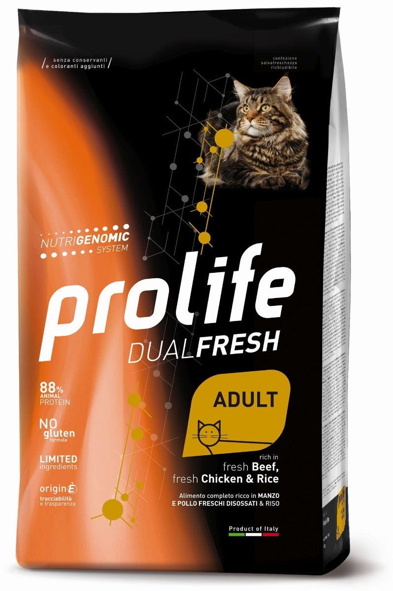 Prolife Cat Dual Fresh Adult Cibo Secco Per Gatti Adulti BeefFresh ChickenRice Sacco 7Kg-1