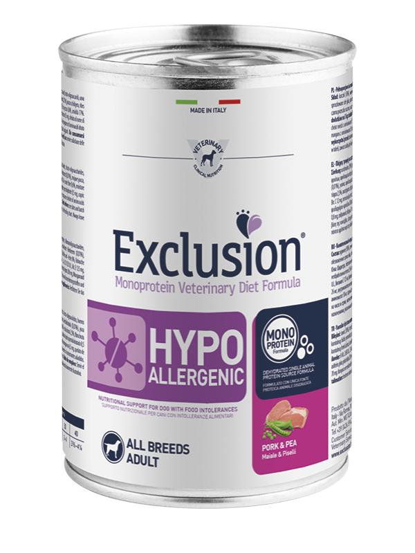 Exclusion Veterinary Diet Formula Hypoallergenic Per Cani Maiale/Piselli Lattina 400gr-1