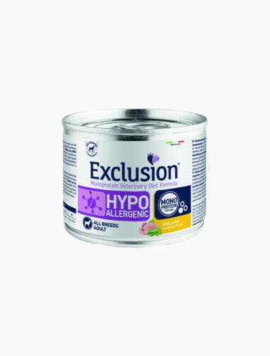 Exclusion Veterinary Diet Formula Hypoallergenic Per Cani Quaglia/Piselli Lattina 200gr-1