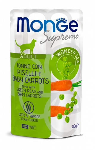 Monge Supreme Pezzetti Di Tonno Con Piselli E Baby Carrots Per Gatti Adulti Busta 80g-1