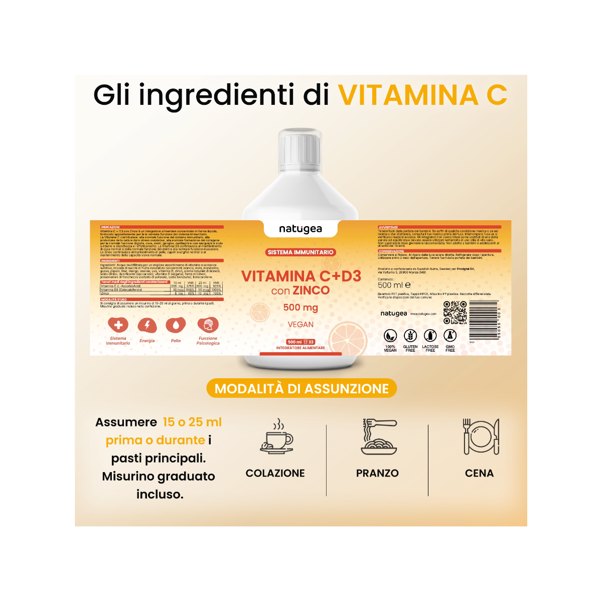 Natugea Vitamina C Liquida + D3 con Zinco 500ml-2