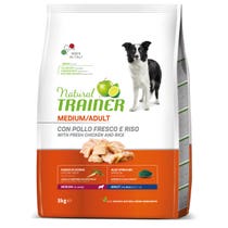 Natural Trainer Crocchette Pollo Fresco/Riso/Alga Spirulina Per Cani Adulti Taglia Media Sacco 3kg-3