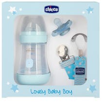 Chicco Set Lovely Baby Boy Biberon+Gommotto+Clip Succhietto Mesi 0+-2