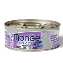 Monge Delicate Pezzetti di Pollo Con Omelette E Acciughine Cibo Umido Per Gatti Adulti 80g-1