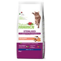 Natural Trainer Sterilised Crocchette Con Salmone Per Gatti Adulti Sacco 10kg