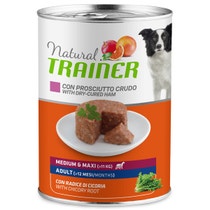 Natural Trainer Cibo Umido Prosciutto Crudo/Riso Per Cani Adulti Taglia Media/Grande Lattina 400g-1