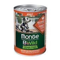 Monge B Wild Grain Free All Breeds Con Tacchino Zucca Zucchine Cibo Umido Cani Adulti 400g-1