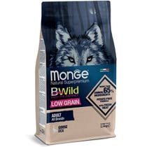 Monge B Wild Low Grain All Breeds con Oca Cibo Secco Per Cani Adulti Sacco 2,5 Kg