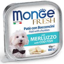 Monge Fresh Paté Bocconcini Con Merluzzo Cibo Umido Per Cani Adulti 100g-1
