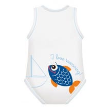 J Bimbi Body Neonato Senza Maniche In Cotone Bio 0-36 Mesi Pesce Blu-1