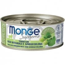 Monge Supreme Tonno Riso Integrale e Ginkgo Biloba Cibo Umido Gatti Adulti Sterilizzati 80g-1