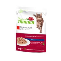 Natural Trainer Gatto Hairball Adult con Manzo Bocconcini in Salsa 85g-1