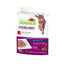 Natural Trainer Gatto Sterilised Adult con Manzo Bocconcini In Salsa 85g