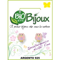 Orecchino Gufo Rosa Smaltato Argento - 1