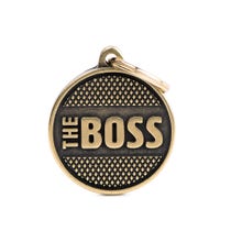 Medaglietta Per Cani E Gatti Personalizzata Cerchio "The Boss" Rombi in Ottone Inglese Taglia Grande-1