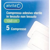 Alvita Compressa adesiva Sterile Compressa adesiva sterile in tessuto non tessuto Formato 5 garze da 10 x 8cm 5 Pezzi - 1
